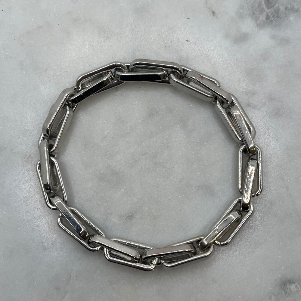 Silver Tone Paperclip Bracelet Marlyn Schiff Stretch Link Minimalist Modern New